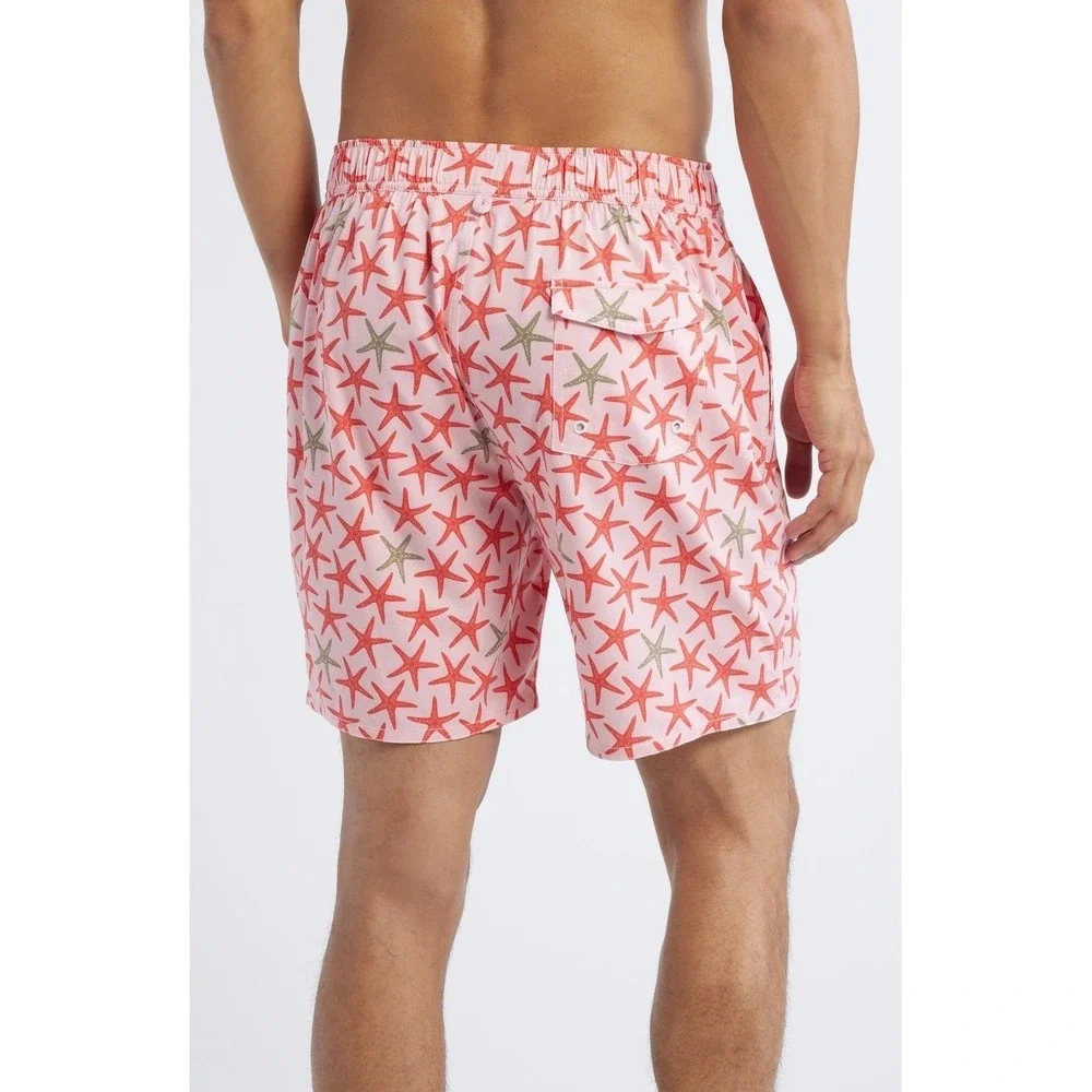 Johnnie-O Mens Seastar Swim Trunks Porto Pink Starfish Print‎ Shorts Large NWT